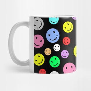 Colorful Smiley Face Seamless Pattern on Black Background Mug